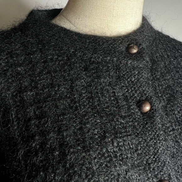 VINTAGE 90s Forenza Mohair Fuzzy Black Button Down Cardigan Large - Picture 3 of 8
